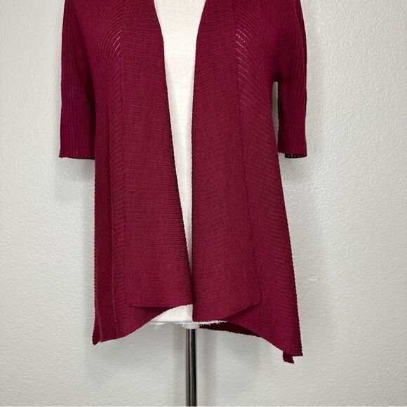 Eileen Fisher 100% Wool Burgundy Open Front Cardigan - Picture 3 of 11